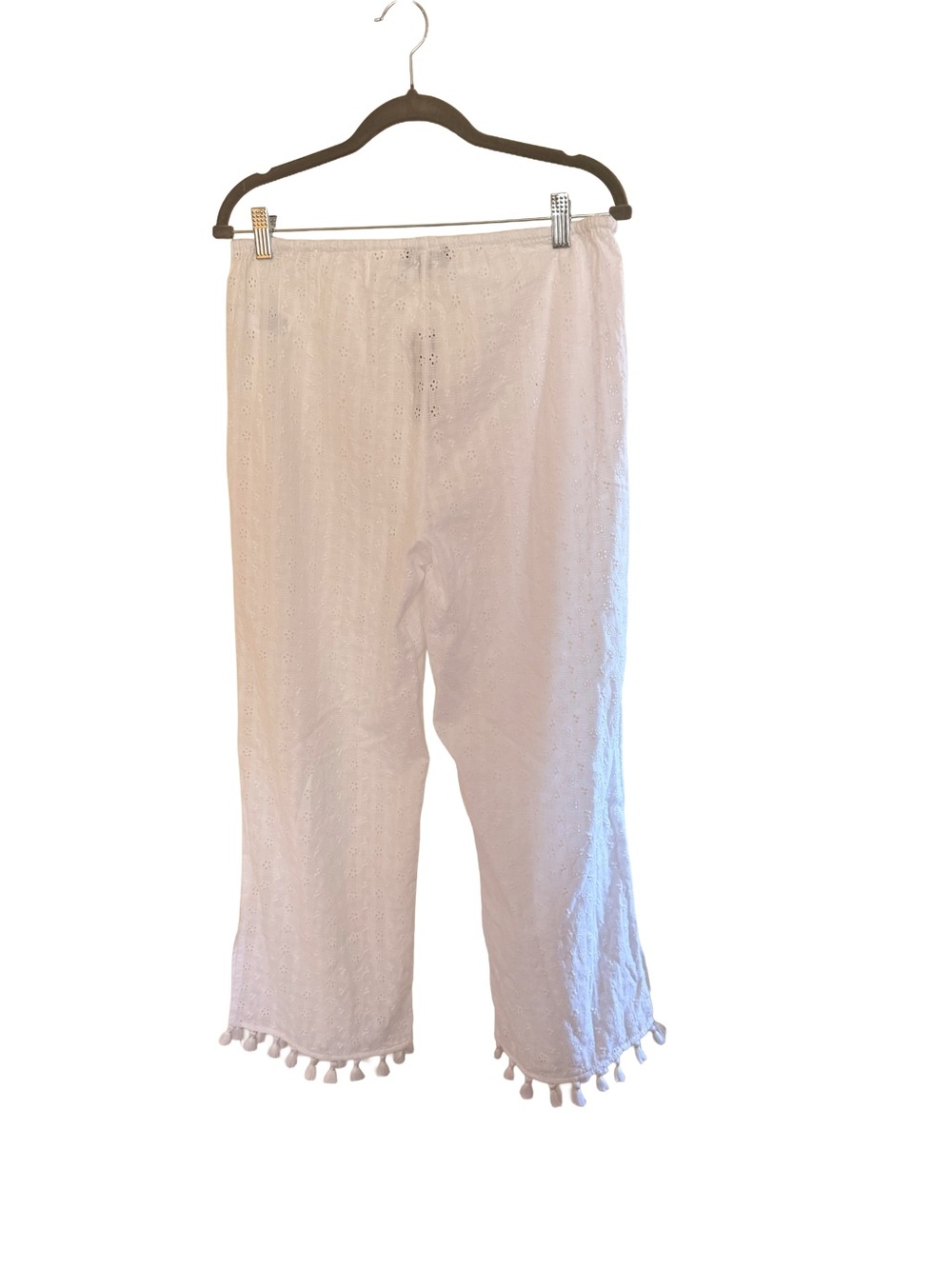J. Crew White Eyelet Wide-Leg Beach Pants with Tassel Hem - Picture 3 of 5